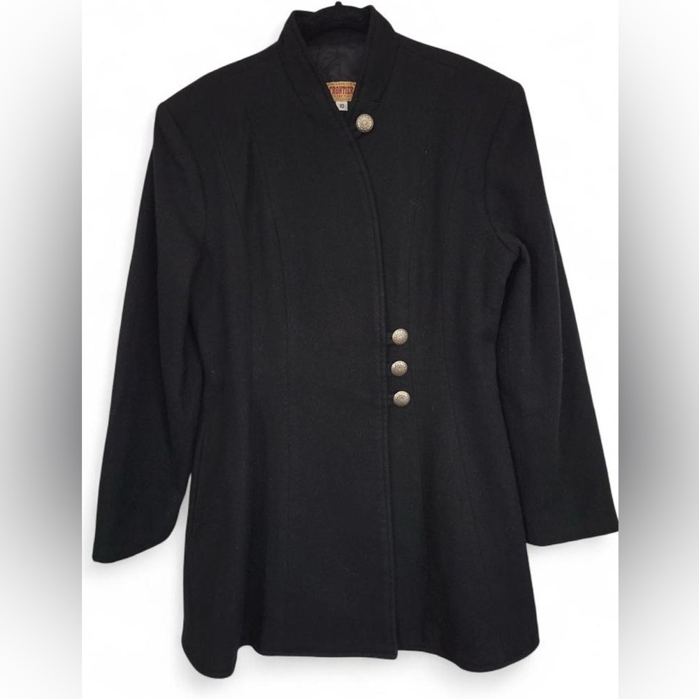 Vintage 1980s Phoenix USA Frontier Collection black wool blend coat made in USA